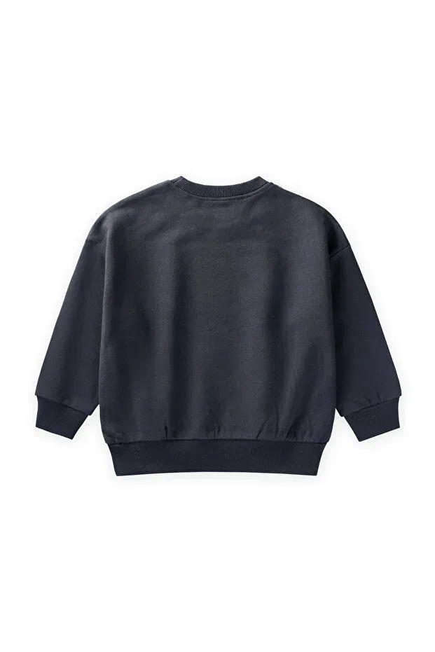 Детские свитшот для девочек с принтом Sequin Moon Star Embroidered Cigit, Anthracite — фото 2