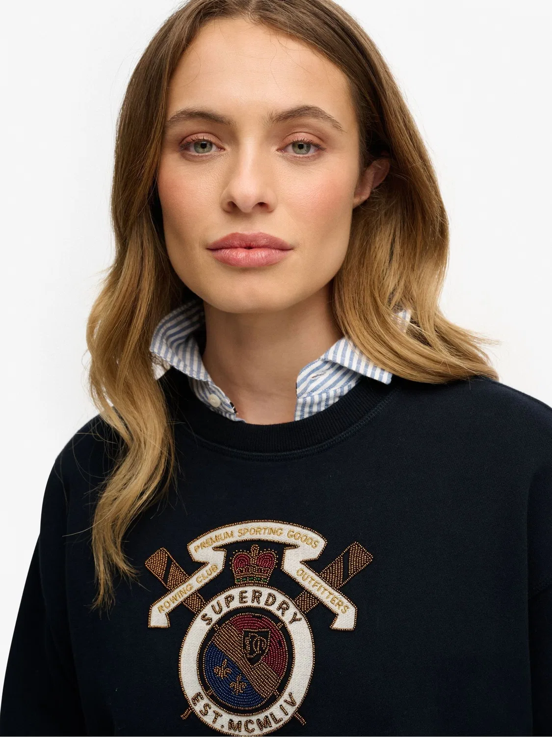 Свитер свободного кроя с вышивкой Crest Superdry, синий — фото 4