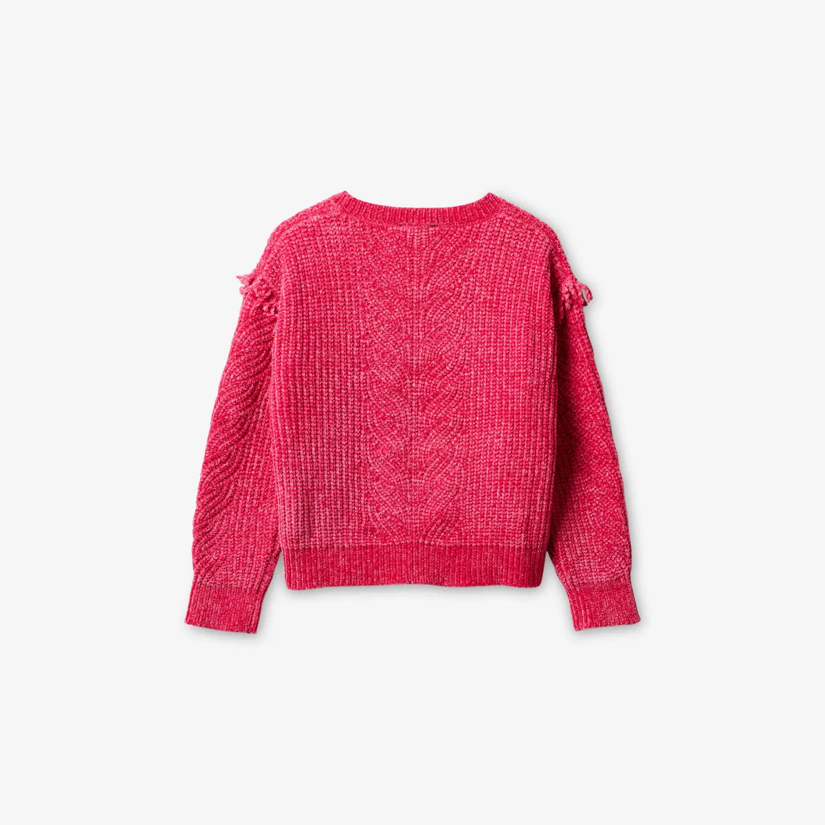 Вязаный джемпер с бахромой и текстурой синели, 6-14 лет Benetton, розовый — фото 3