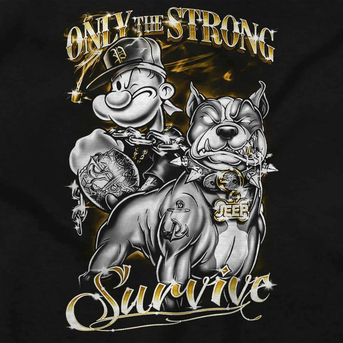 Детское боди с коротким рукавом Popeye Only Strong Survive Brisco Brands, Black — фото 2