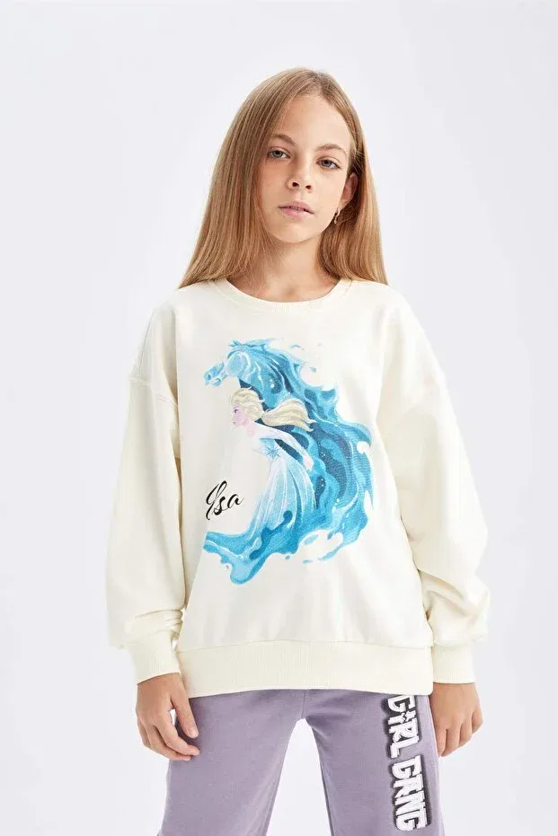 Детские свитшот для девочек свободного кроя Ecru frozen relax fit crew neck sweatshirt for girls d1119a824au Defacto, Ecru