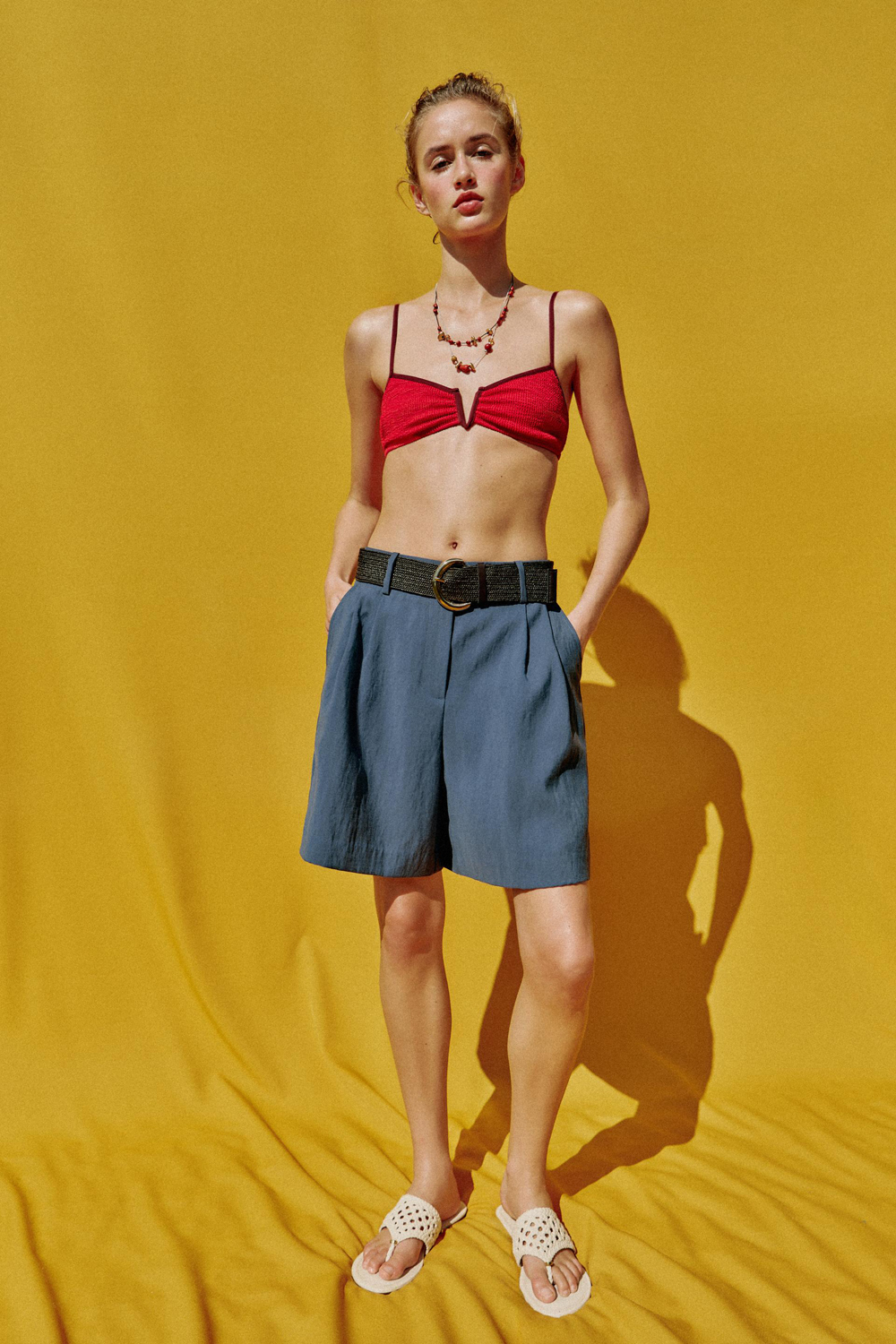 Шорты Zara Darted Bermuda With Belt, синий — фото 4