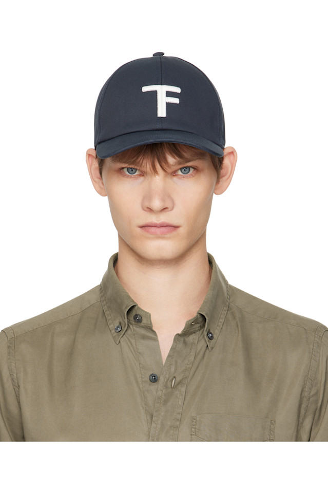 

Кепка из темно-синей парусины и гладкой кожи Tom Ford, темно-синий/кремовый