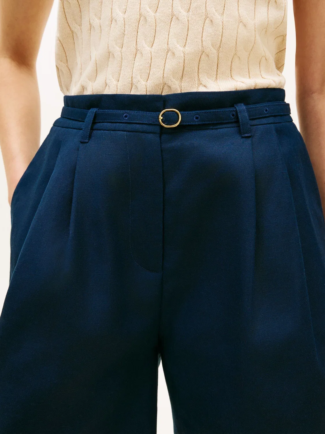 Шорты свободного кроя из льняной смесовой ткани Tommy Hilfiger, синие — фото 4