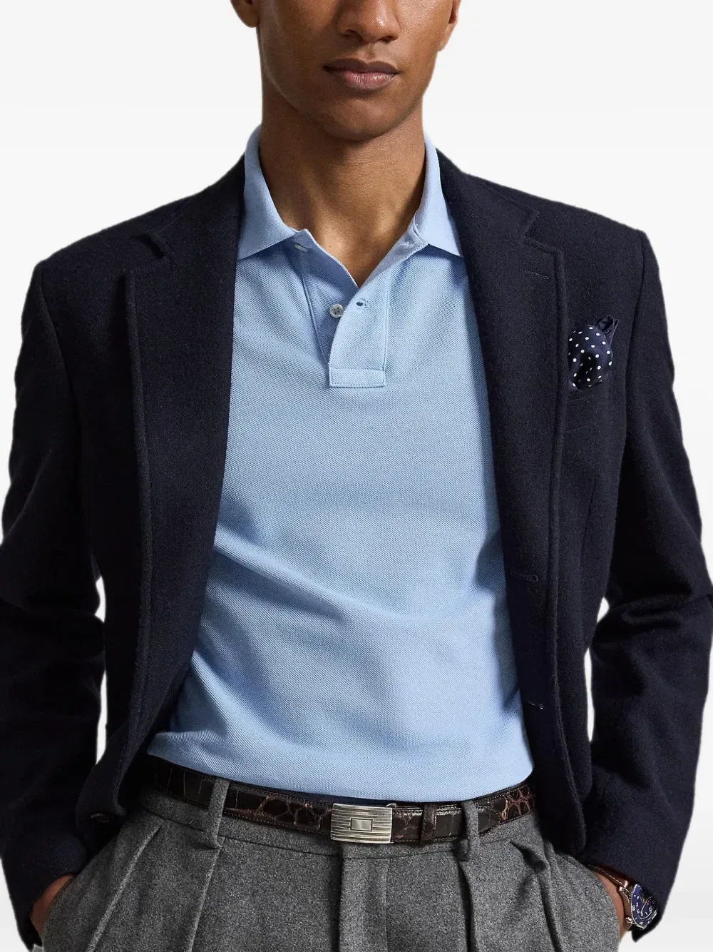 Культовое поло Custom Slim Fit из сетчатой ткани Polo Ralph Lauren, синий — фото 4
