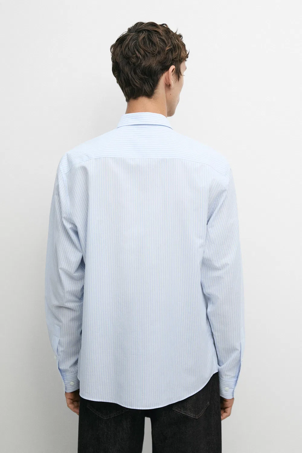Рубашка Massimo Dutti 100% Cotton Regular Fit Striped, небесно-голубой — фото 4
