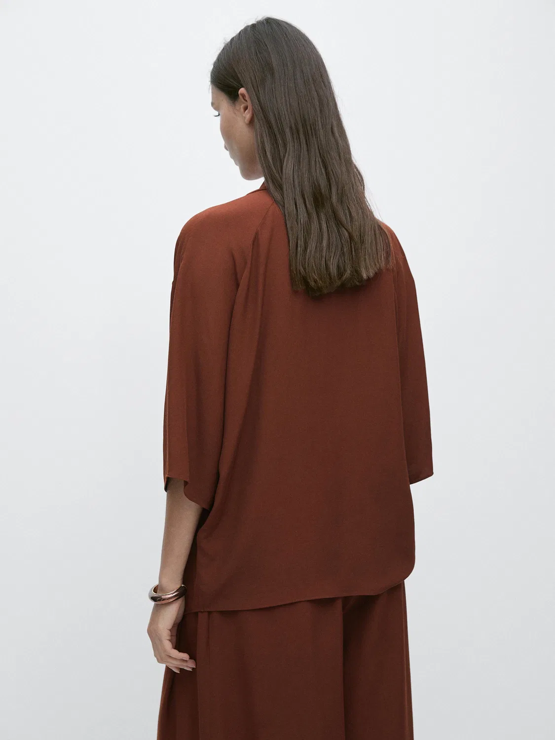 Рубашка Massimo Dutti, струящаяся, с драпировкой, оранжевый — фото 4