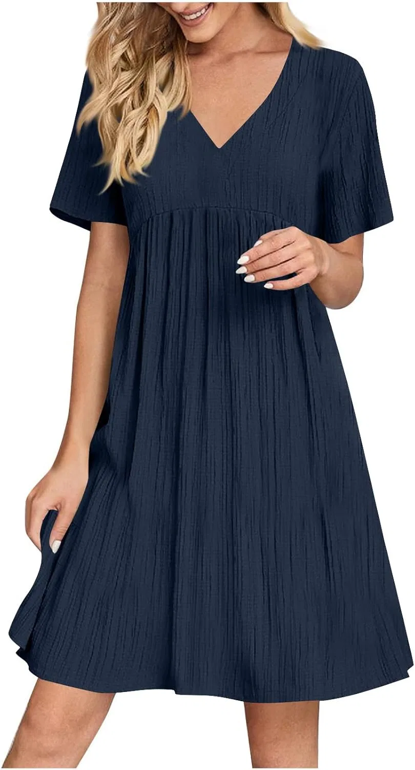 Женское повседневное платье V-образным вырезом Tiered Babydoll, Navy
