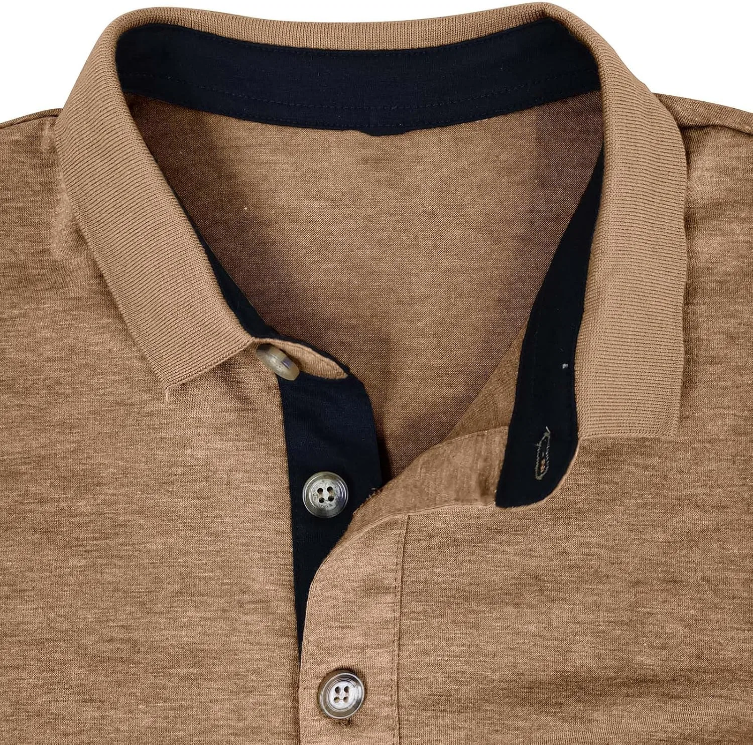 Мужская хлопково-льняная футболка-поло Henley Slim Fit, Khaki — фото 2