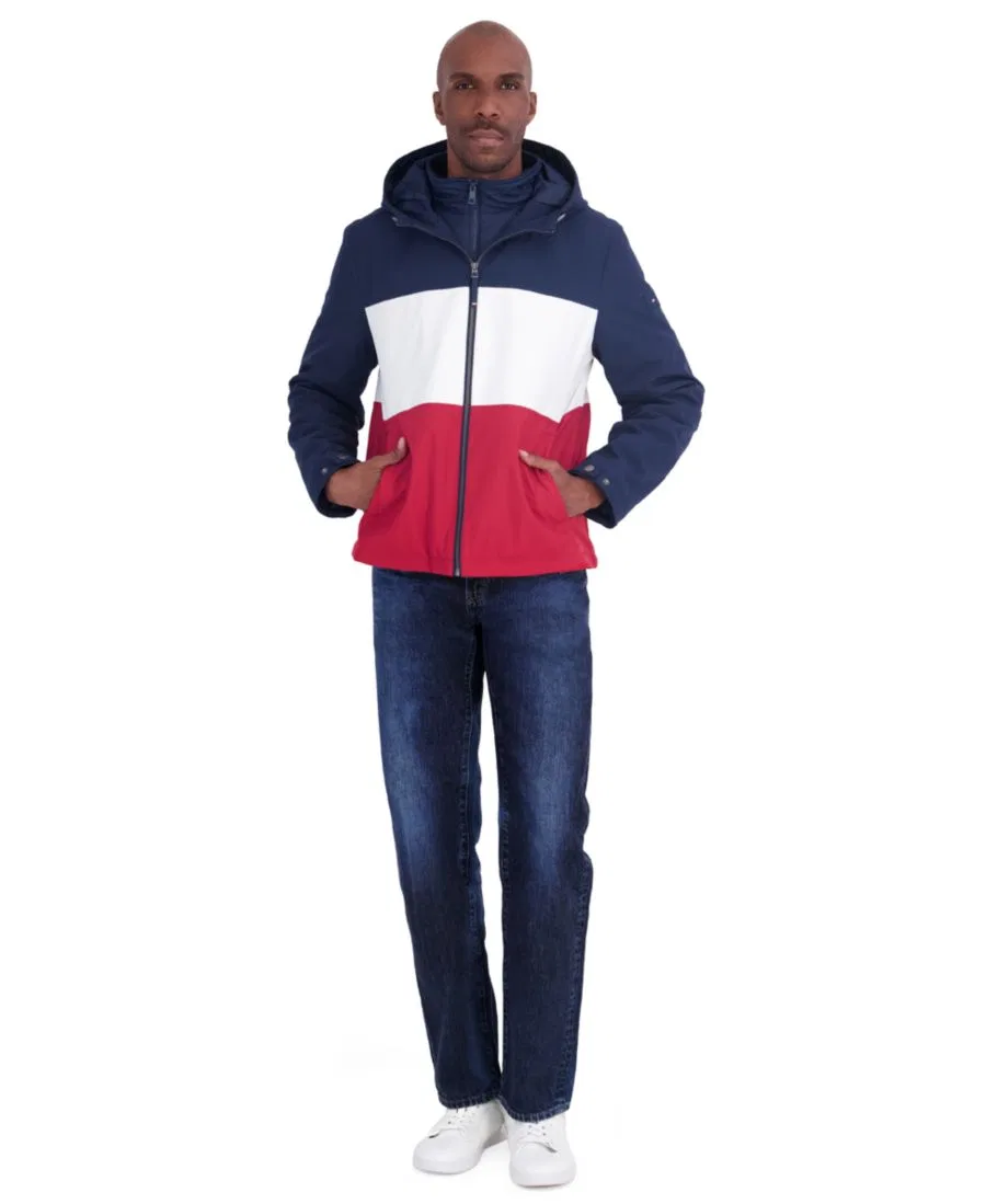 Мужская куртка-ветровка с капюшоном и вставкой Tommy Hilfiger, Navy White Red — фото 2