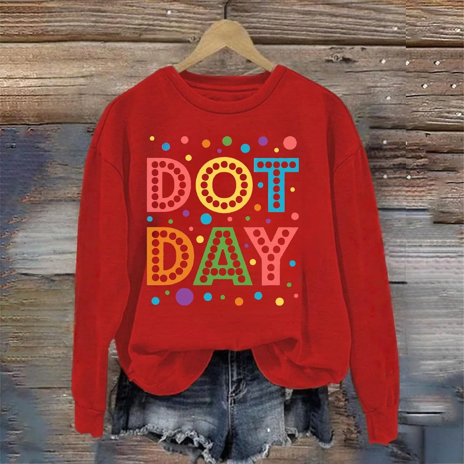 Женский свитшот с принтом, Dot Day, красный — фото 3