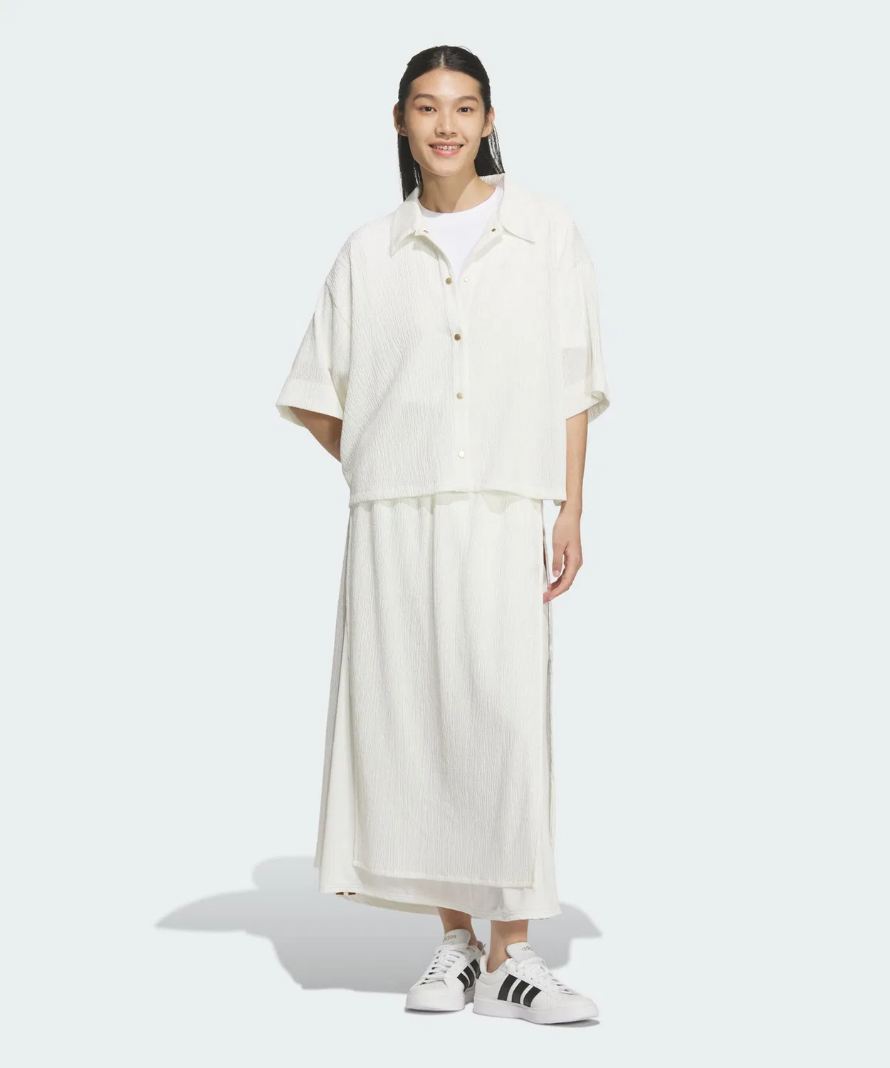 Женская юбка миди из полиэстера с принтом Softluxe Sheer Regular Fit Adidas, Белый — фото 3