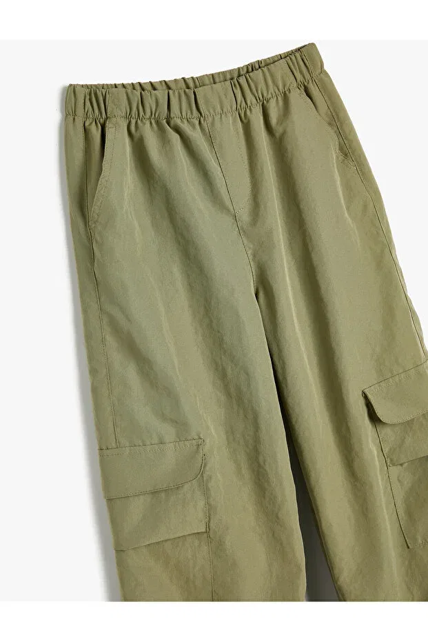 Детские брюки для девочек карго с эластичным поясом Koton, Khaki — фото 3