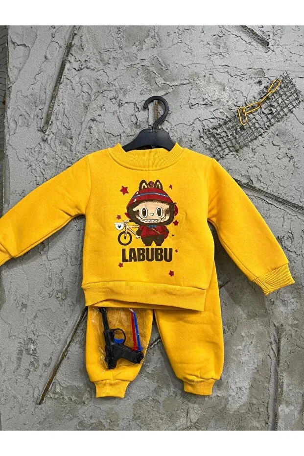 Детский спортивный костюм-пижама хлопковый 3-ниточный с игрушкой Beybisi, Yellow