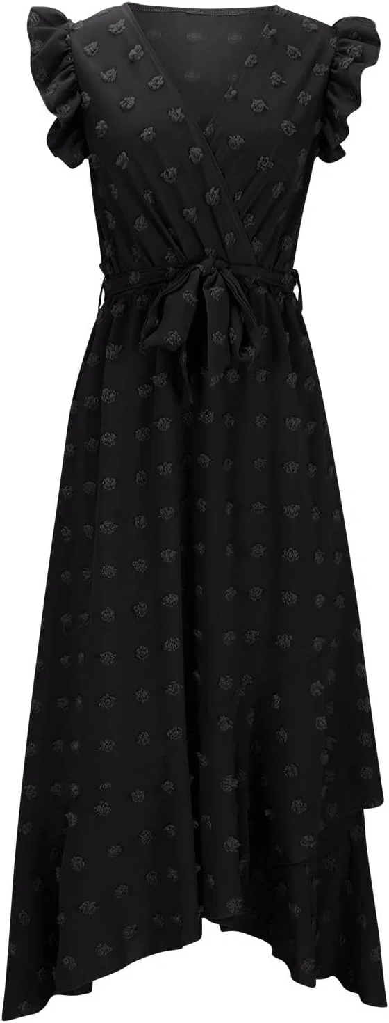 Женское летнее платье макси с V-образным вырезом Swiss Dot, Black — фото 4