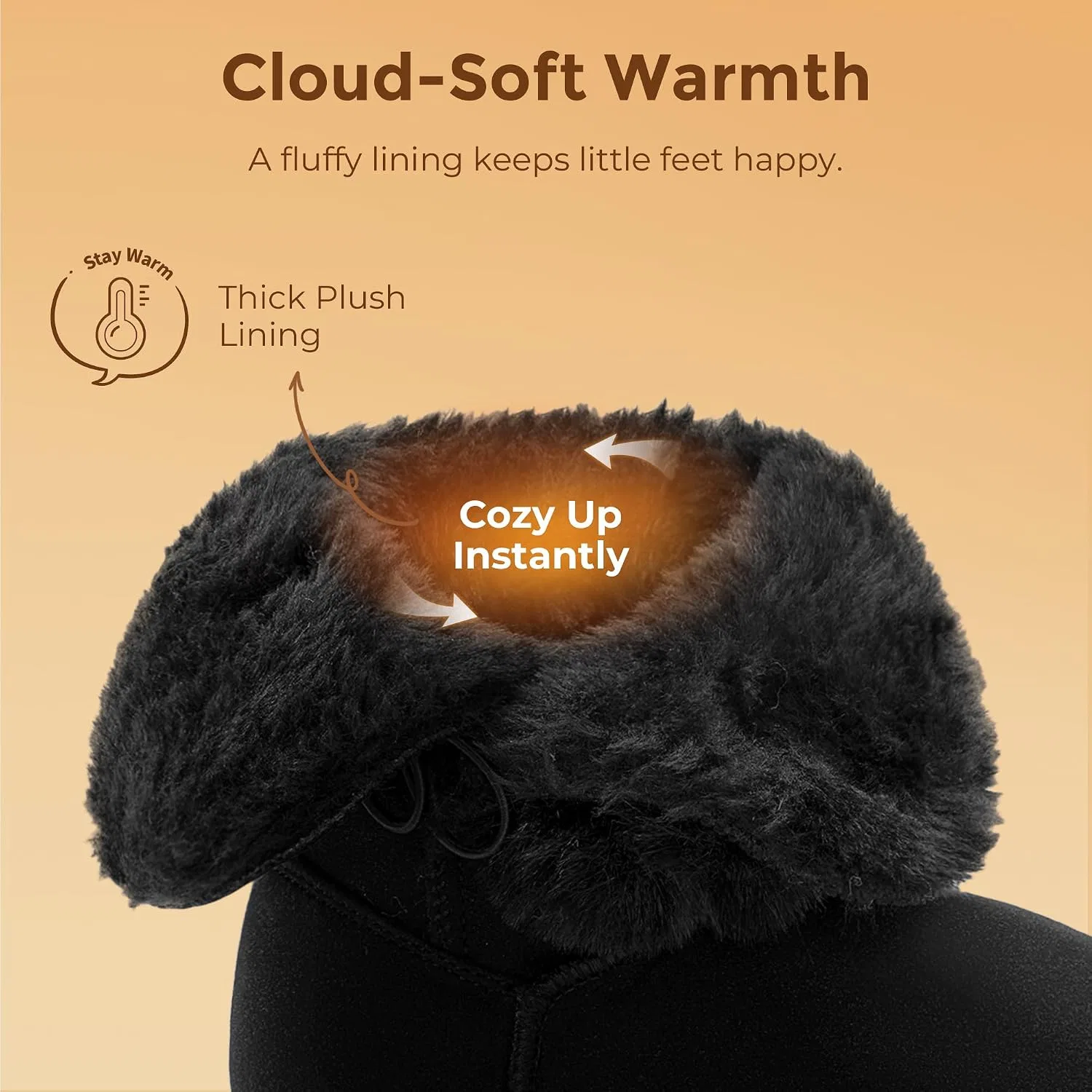 Детские зимние сапоги для девочек с искусственным мехом FuzzyChic Kid's Lolly DREAM PAIRS, All Black — фото 4