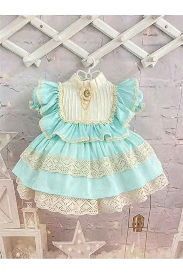 Детское платье для девочек кружевное Mint Green Vintage Baby Girl Dress Linarookids, Mint Green
