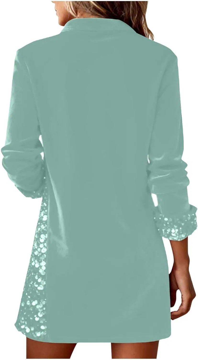 Женское платье-туника с пайетками из велюра, Mint Green — фото 2