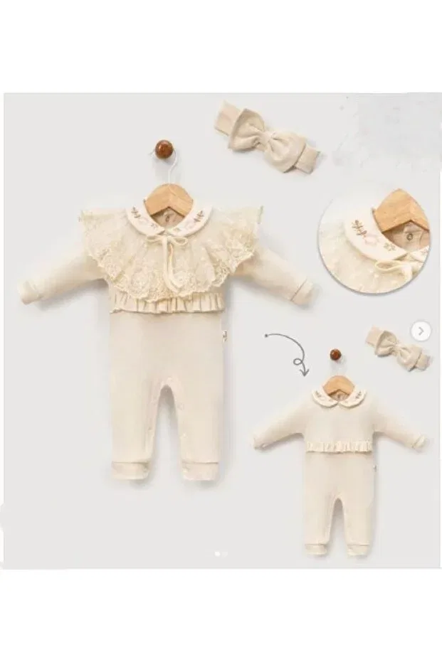 Детский комбинезон для девочек кружевной Ozz Baby, Cream — фото 2