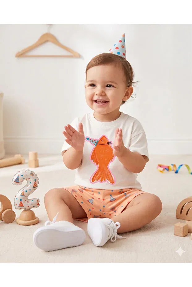 Детская футболка оверсайз с принтом Cute fish printed unisex oversize t-shirt Babytex, Ecru — фото 3