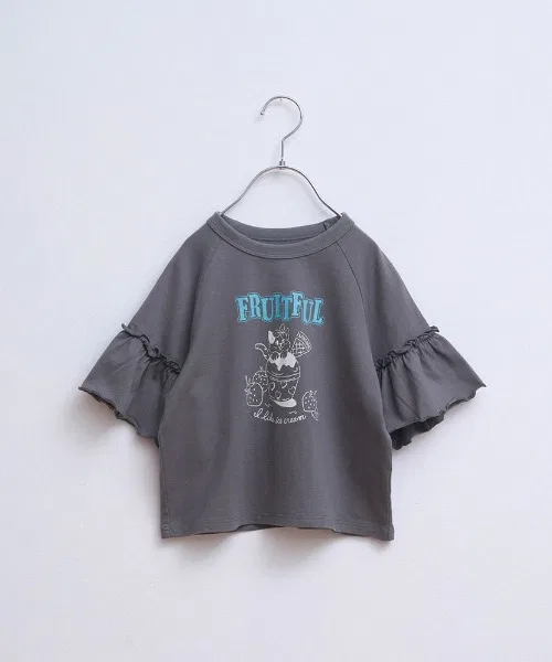 Детская футболка с коротким рукавом и фриллами, модель Vintage Wash LYKKE, Charcoal