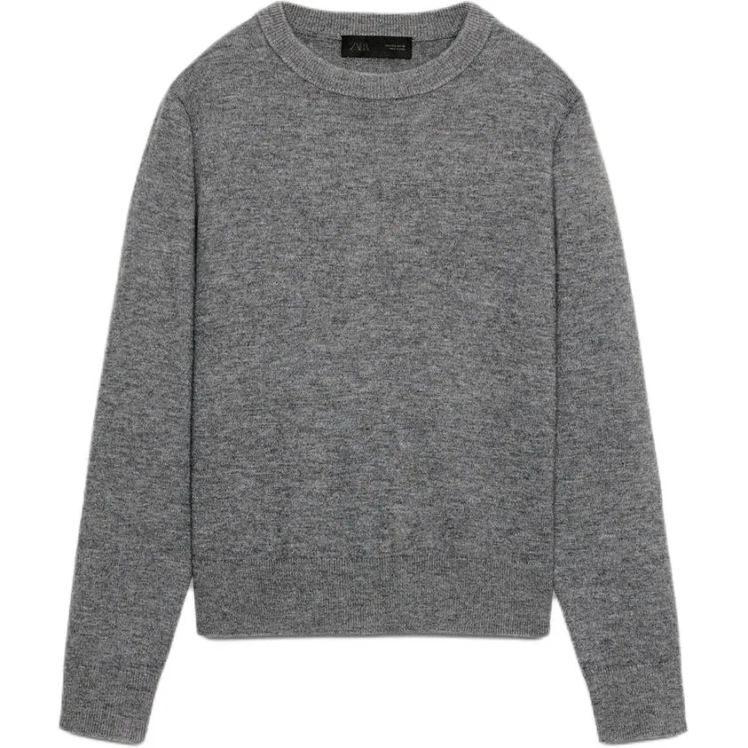 Женский джемпер серый с круглым вырезом ZARA