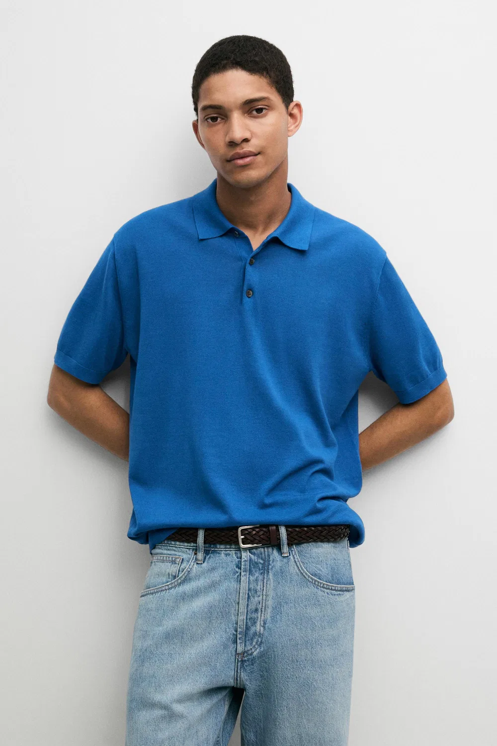 Поло Massimo Dutti 100% Cotton Knit, синий
