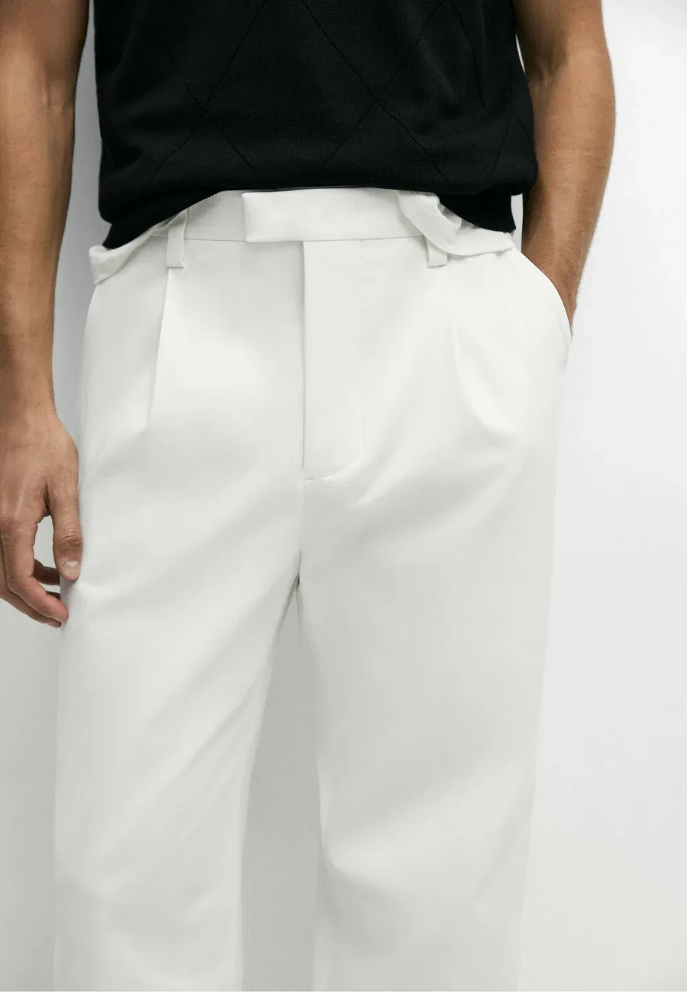 Брюки из смесовой хлопчатобумажной ткани Massimo Dutti, White — фото 4