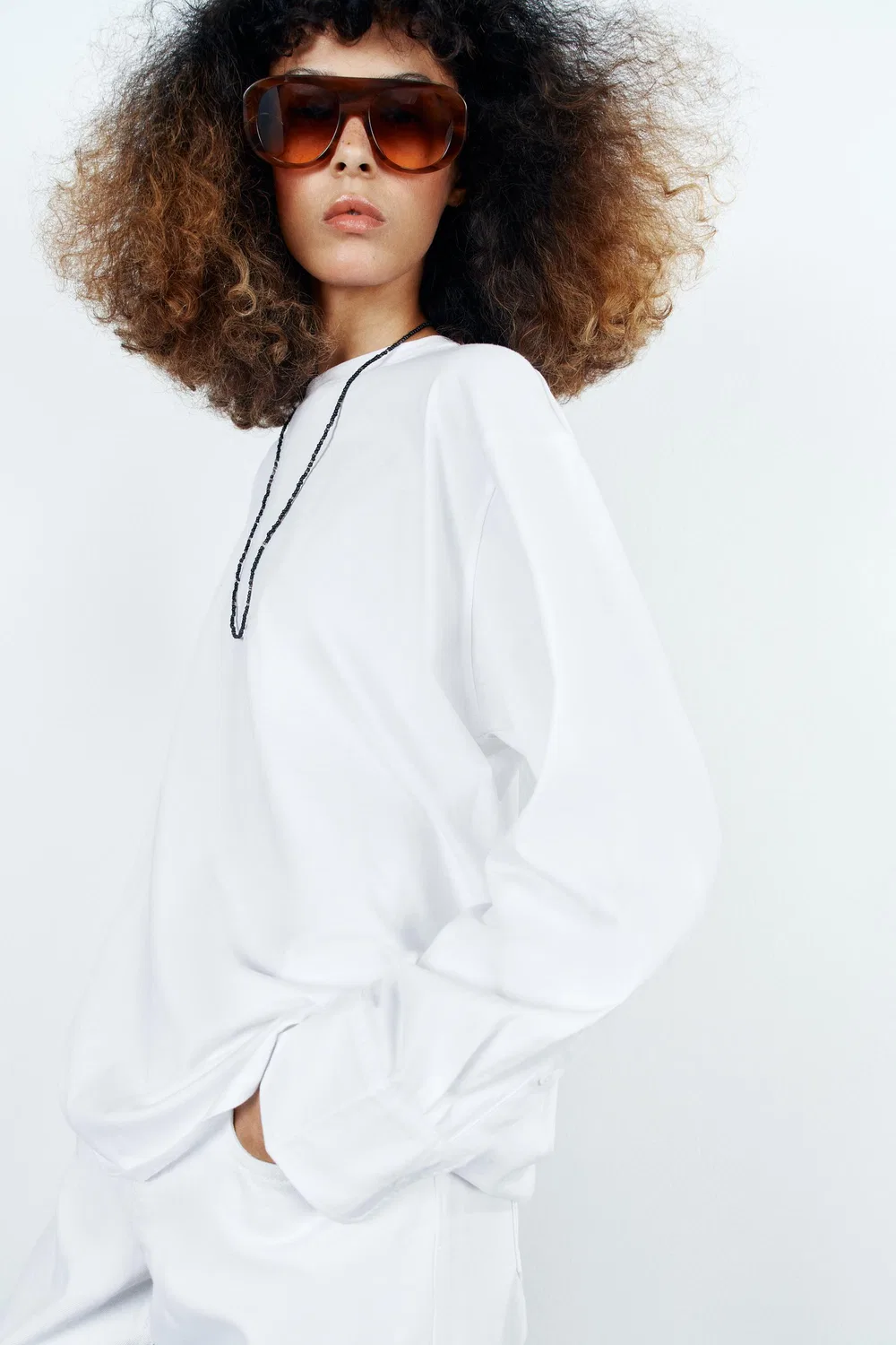 Контрастная футболка с длинными рукавами ZARA, White — фото 3