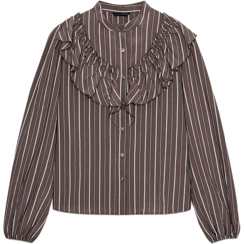 Женская рубашка с водолазкой Brown Blue ZARA, Brown Blue