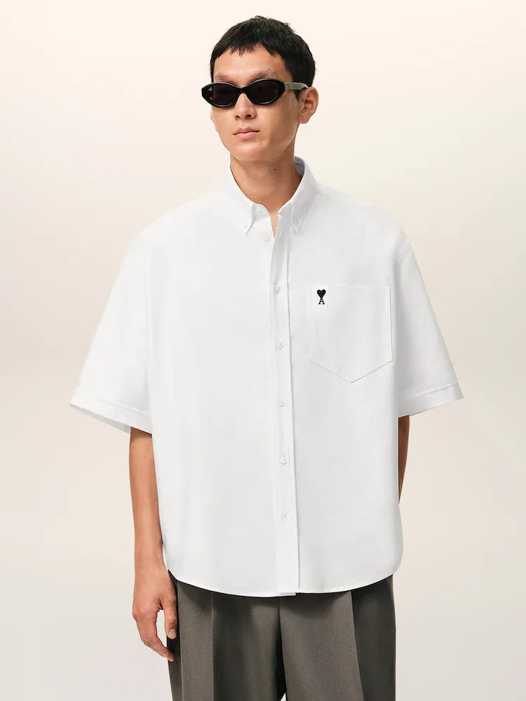 Рубашка с коротким рукавом, Box Fit AMI PARIS, White