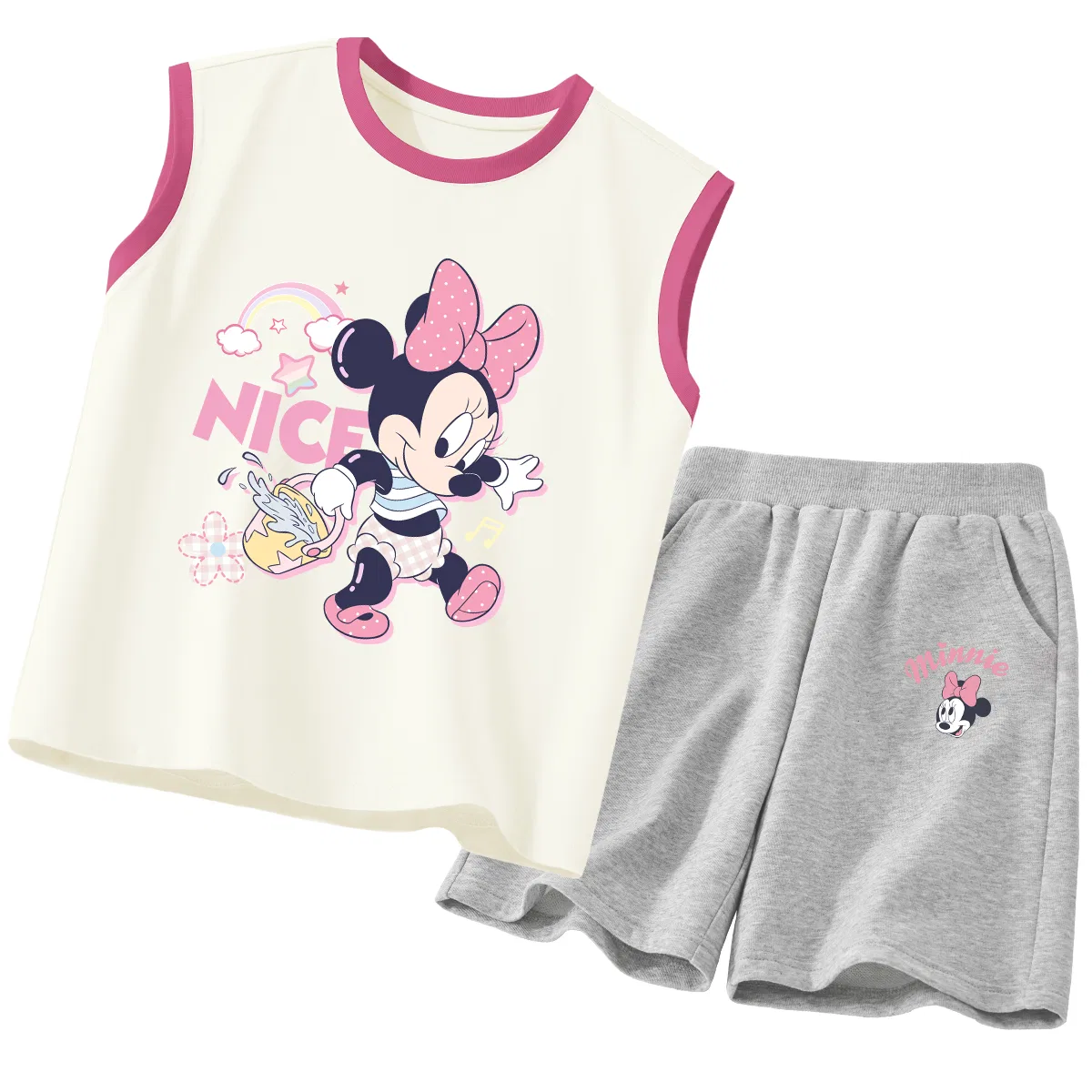 Детский спортивный костюм с круглым вырезом, тонкий трикотаж, Disney, Di Chai Water Rose+Di Lifting Eye K Gray