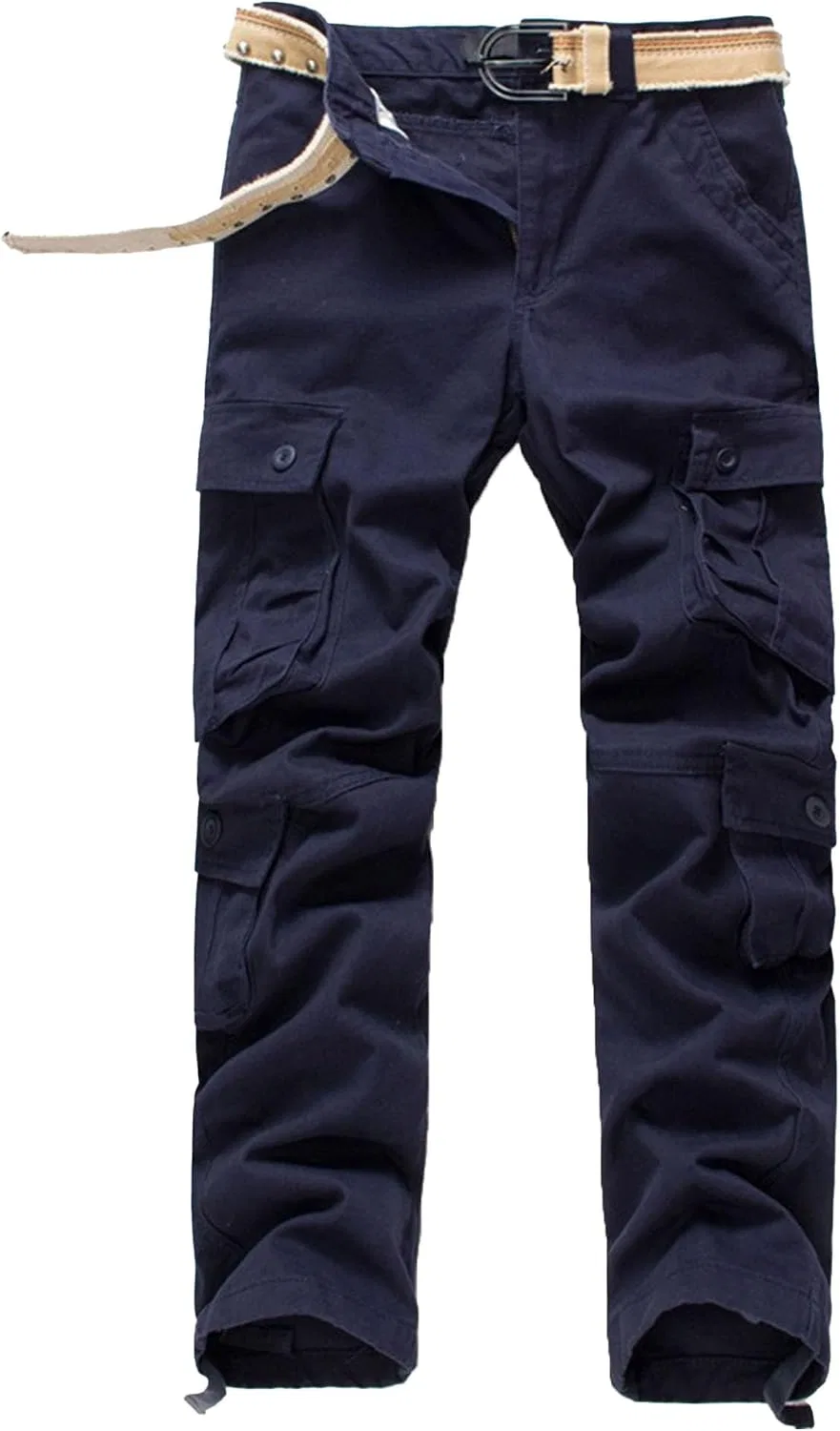 Мужские карго брюки с множеством карманов, Slim Straight Fit, тёмно-синий