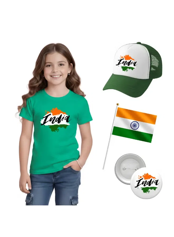 Комплект футболка кепка значок флаг с принтом Indian Republic Day Printshop4Me, зеленый
