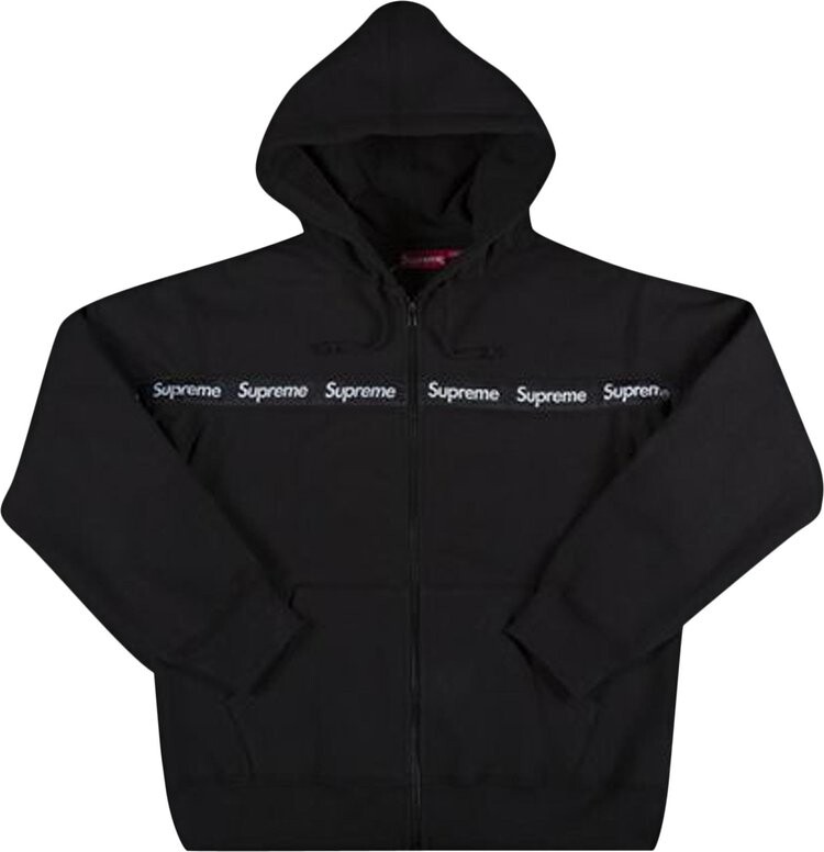 

Толстовка Supreme Text Stripe Zip Up Hooded Sweatshirt 'Black', черный