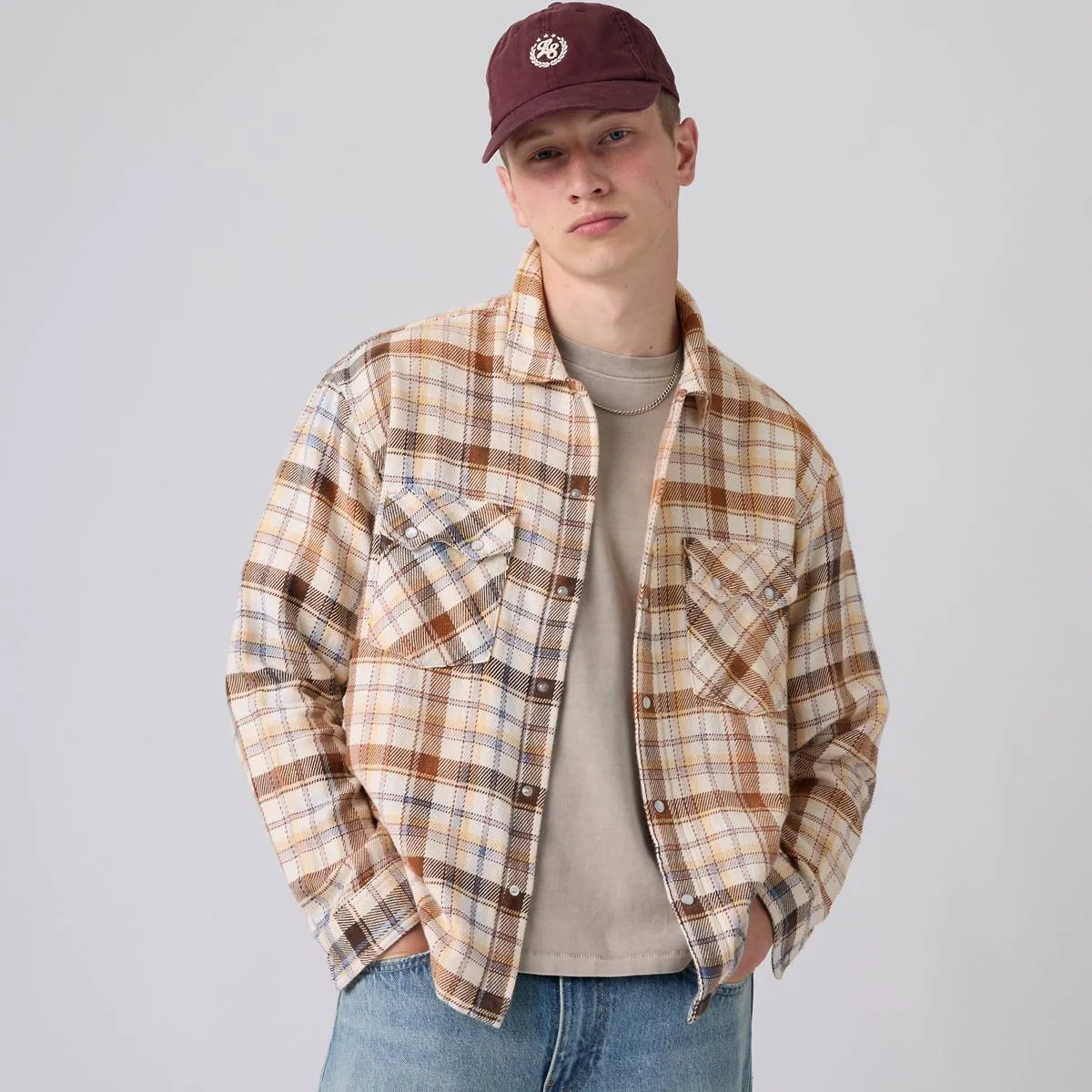 Свободная фланелевая рубашка в западном стиле с длинными рукавами Levi's, Tanner Plaid Whitecap Gray - Multi-Color