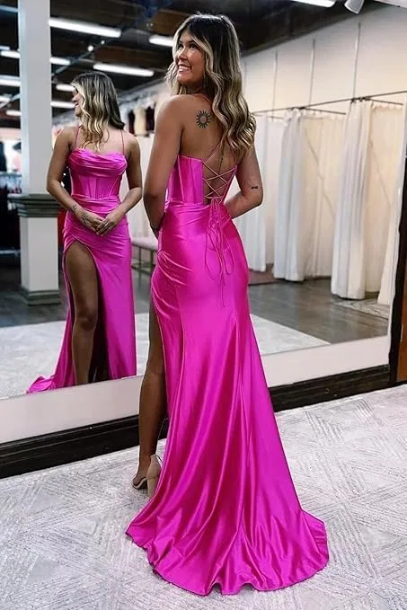 Женское атласное коктейльное платье с запахом и разрезом, Purple — фото 3