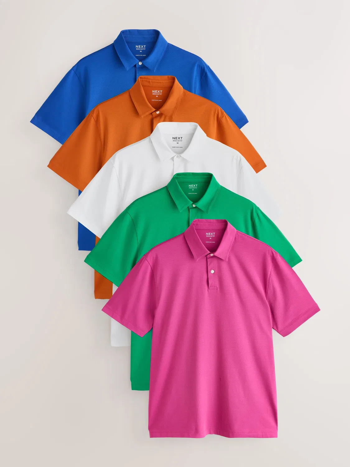 Next Синий/оранжевый/белый/зеленый/розовый комплект из 5 рубашек-поло из джерси с короткими рукавами стандартного кроя Motionflex