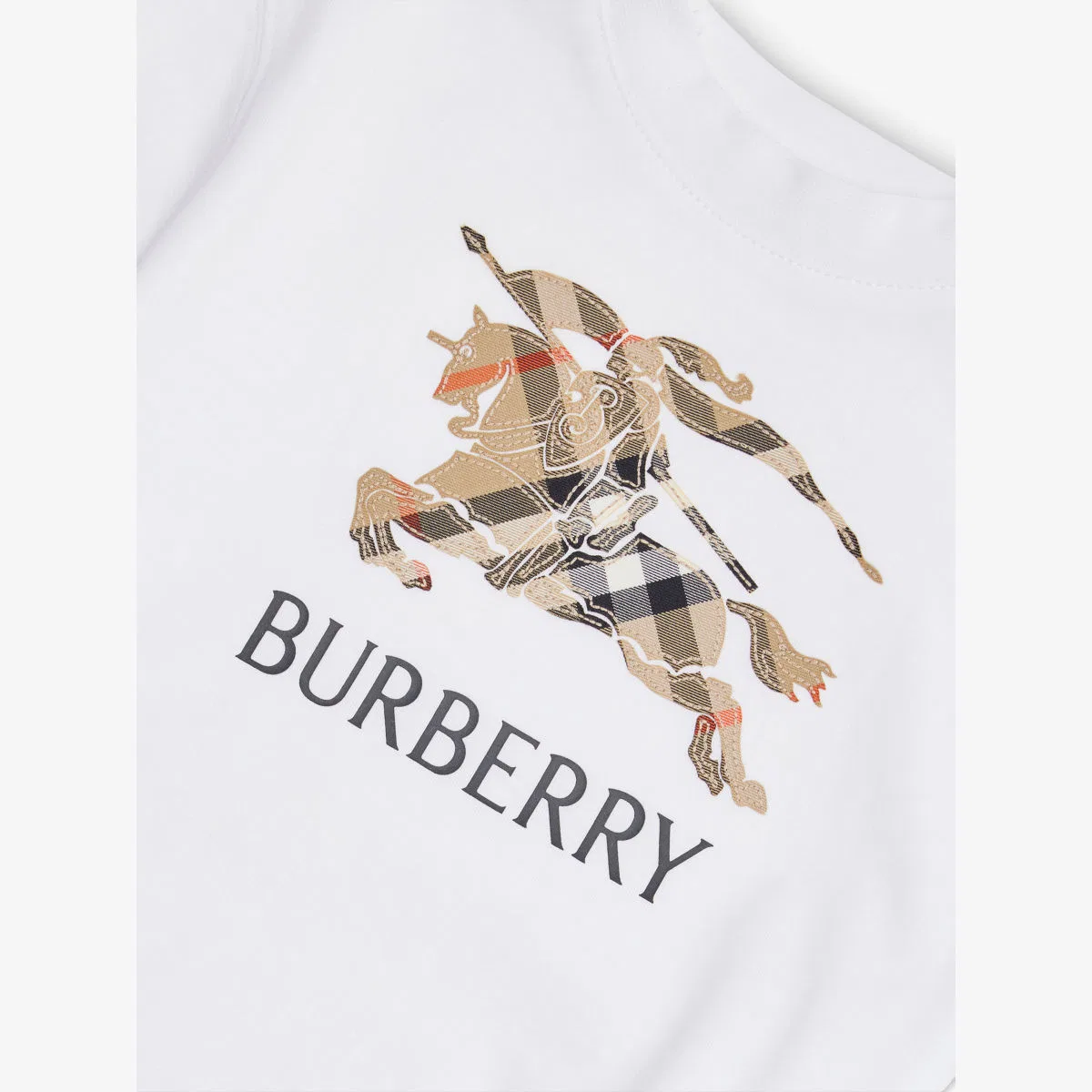 Хлопковая футболка с аппликацией и клетчатым логотипом, возраст 4-14 лет Burberry, белый — фото 2