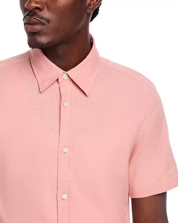 Мужская рубашка с коротким рукавом Roan Slim Fit Linen Kent Collar Shirt Boss, Light Pastel Pink — фото 4