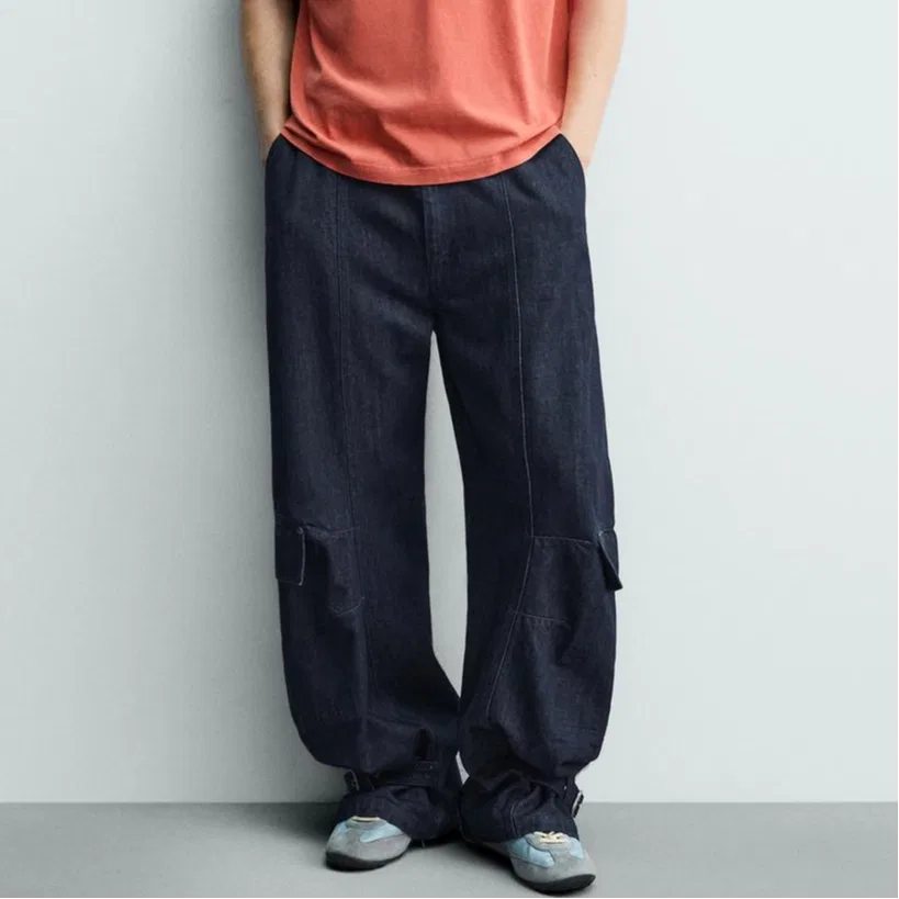 Мужские карго брюки с умеренной посадкой Indigo ZARA, Indigo — фото 4