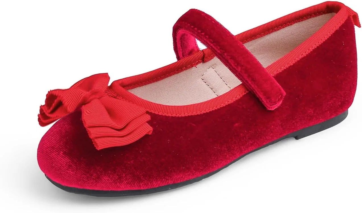 Детские балетки для девочек с бантом FEVERSOLE, Red Velvet Tri-Bow Maryjane