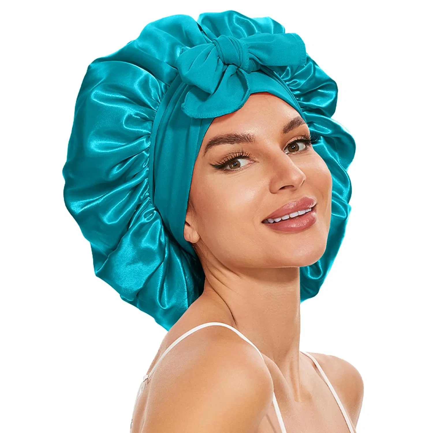 Шапочка для душа Satin Bonnet, BE BIGEDDIE, двойной слой, большой размер, A-04-Peacock Blue