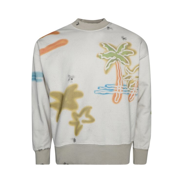 

Толстовка Palm Angels Neon Palm Crew Sweatshirt 'Off White/Multicolor', белый