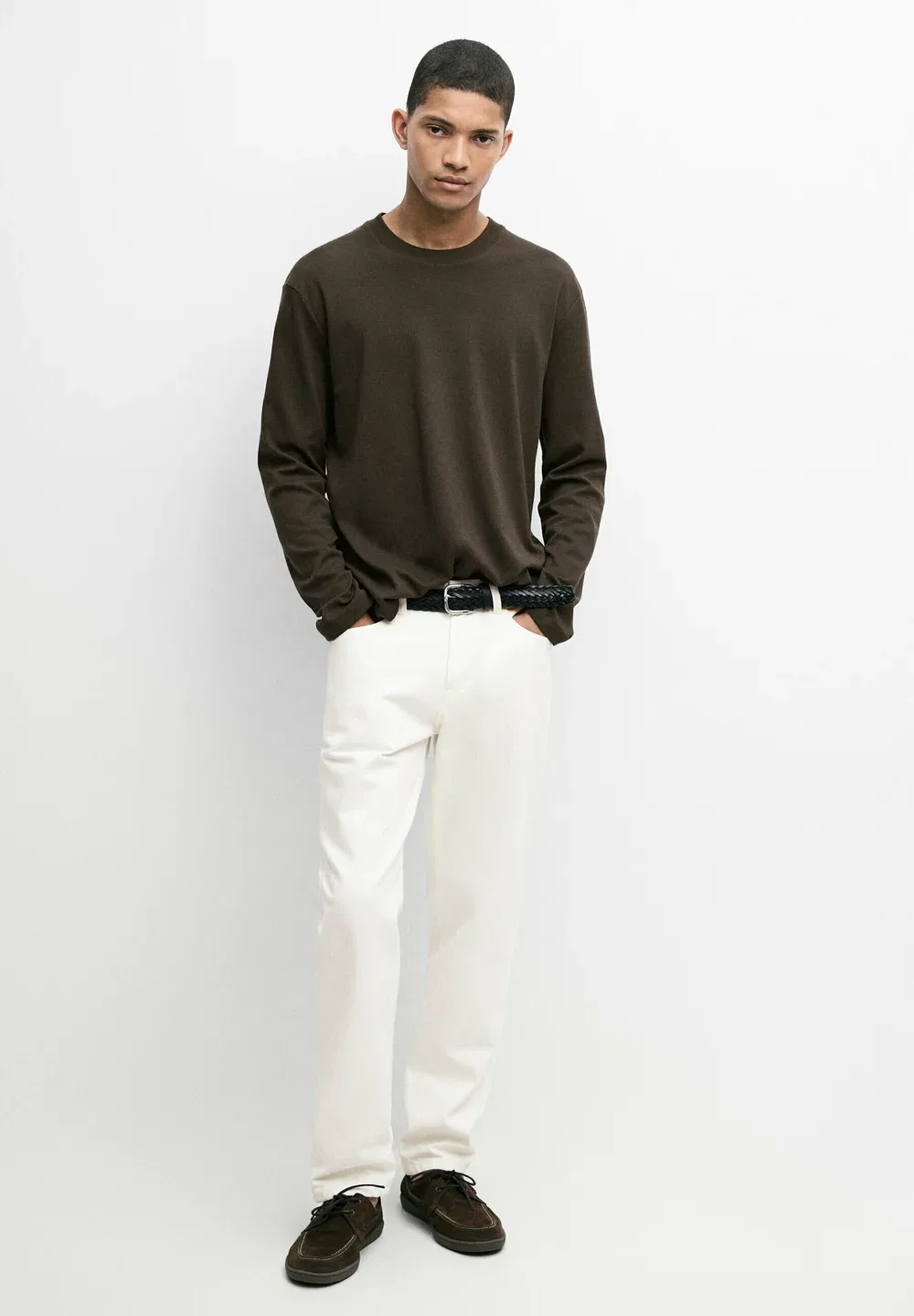 Футболка с длинным рукавом из 100% хлопка Massimo Dutti, Brown