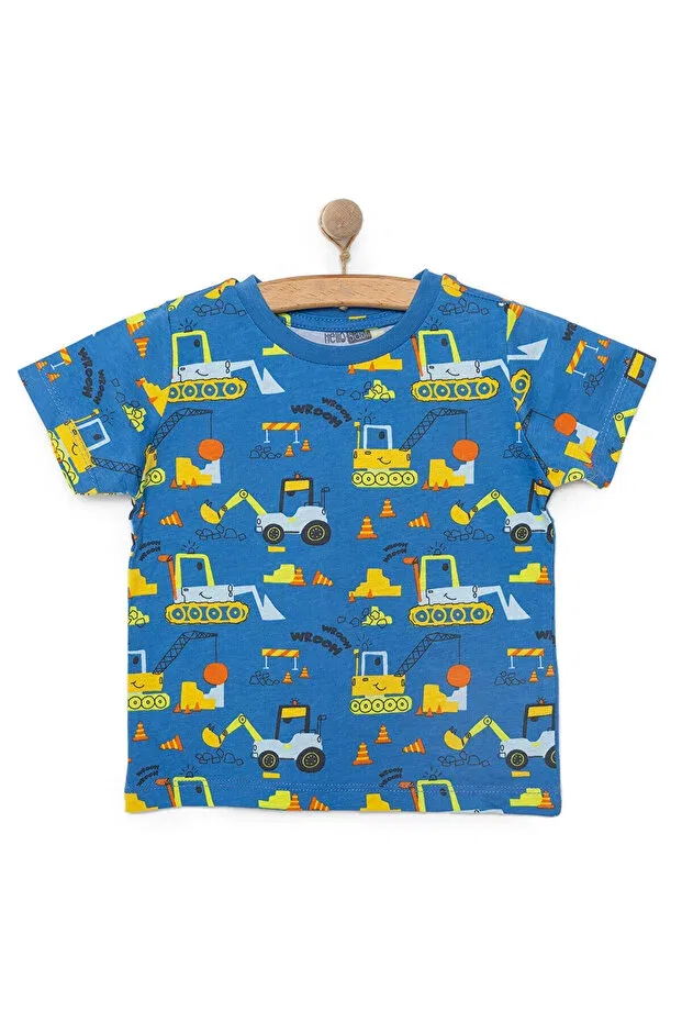 Детская футболка с принтом для мальчиков Hellobaby basic men's scoop pattern t-shirt baby boy Ebebek Hello Baby, Blue