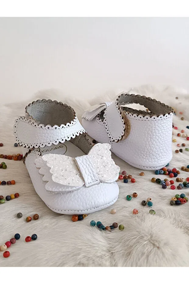 Детские пинетки-лоферы из натуральной кожи для новорожденных Angel White Hodore, White — фото 4
