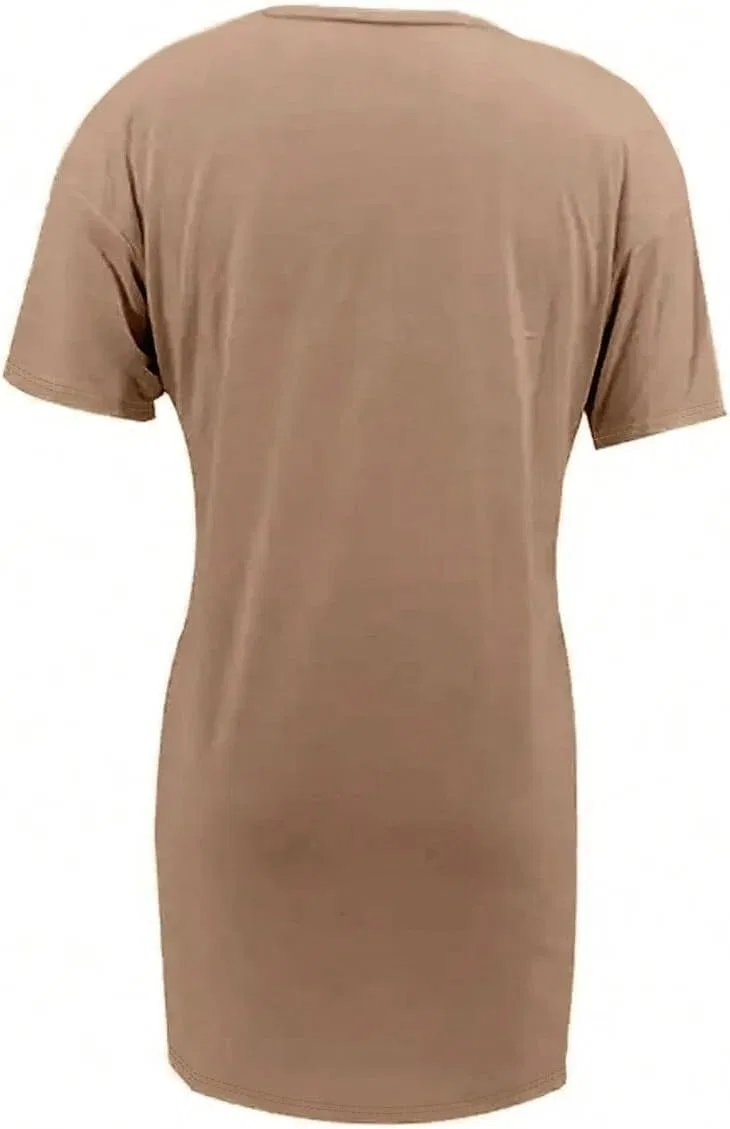 Женское повседневное платье-футболка с разрезом Generic, Mocha Brown — фото 3