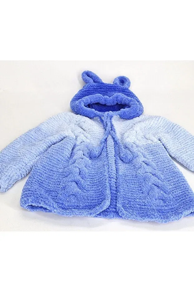 Детский кардиган для мальчиков с капюшоном Hand Knitted Soft Plush Hooded Boy's Cardigan Evitle, Blue — фото 4