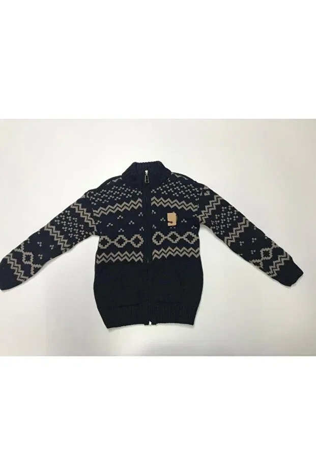 Детский кардиган с принтом Winter Knitwear Patterned Judge Collar Zipper Pocket Boys Sweatshirt Cardigan Baby Slon Kids Clup, Dark Navy Blue